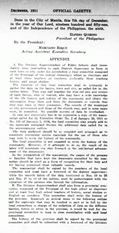 1953 History and Cultursl Life of Abra Project (2) Presidential Executive Order 486, December 1951 by President Elpidio Quirino Page 2